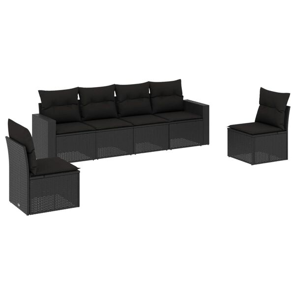 vidaXL 6-delige Loungeset met kussens poly rattan zwart