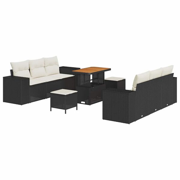 vidaXL Tuin Sofa Set met kussen 9 pcs Zwart en Cr&egrave;me Poly Rattan