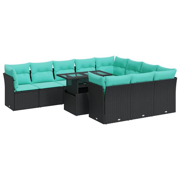 vidaXL 11-delige Loungeset met kussens poly rattan acacia zwart