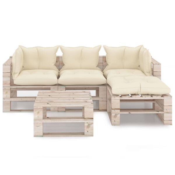 vidaXL 5-delige Loungeset met kussens pallet grenenhout