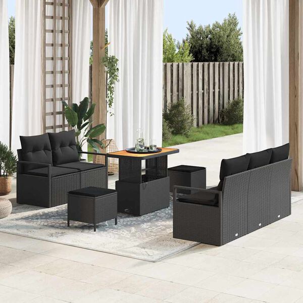 vidaXL Tuin Sofa Set met kussen met opslag met kussen 8 pcs Zwart