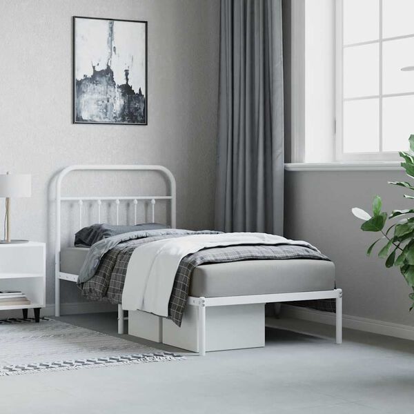 vidaXL Bedframe met hoofdbord metaal wit 90x190 cm