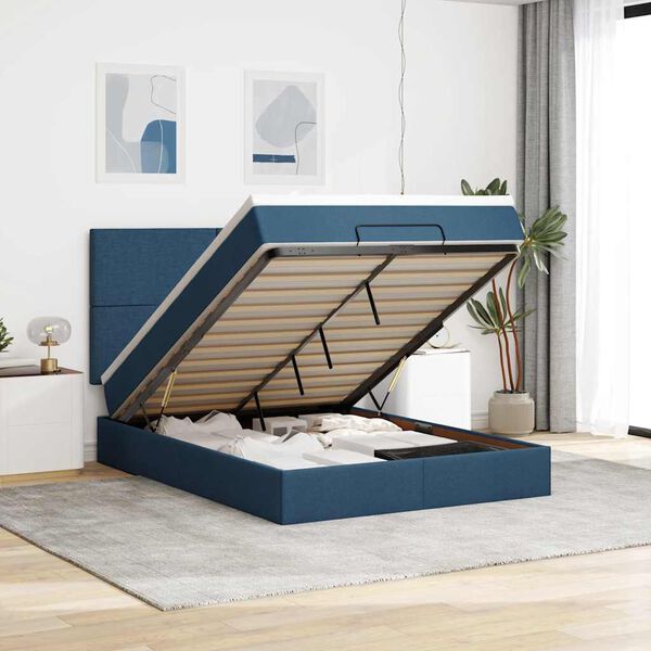 vidaXL Ottoman bed met matras en LED's 140x190cm stof blauw