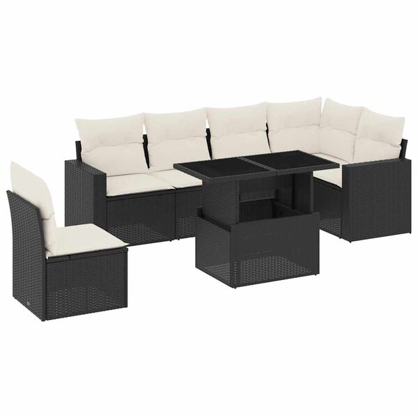 vidaXL 7-delige Loungeset met kussens poly rattan zwart
