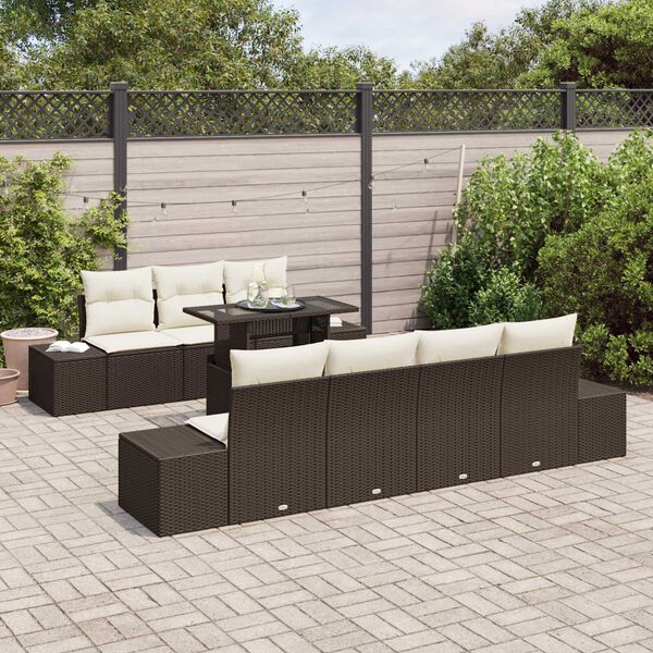 vidaXL Bankstel met kussen 8 pcs Bruin en Cr&egrave;me poly rattan