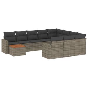 vidaXL 11-delige Loungeset met kussens poly rattan grijs