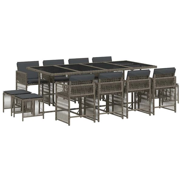 vidaXL 13-delige Tuinset met kussens poly rattan grijs