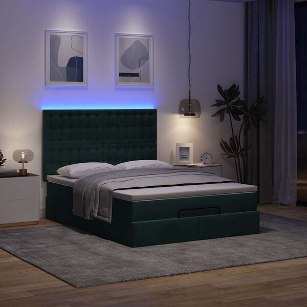 vidaXL Ottoman bed met matrassen en LED's 140x190cm fluweel