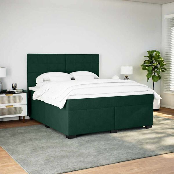 vidaXL Boxspring met matras fluweel donkergroen 180x200 cm