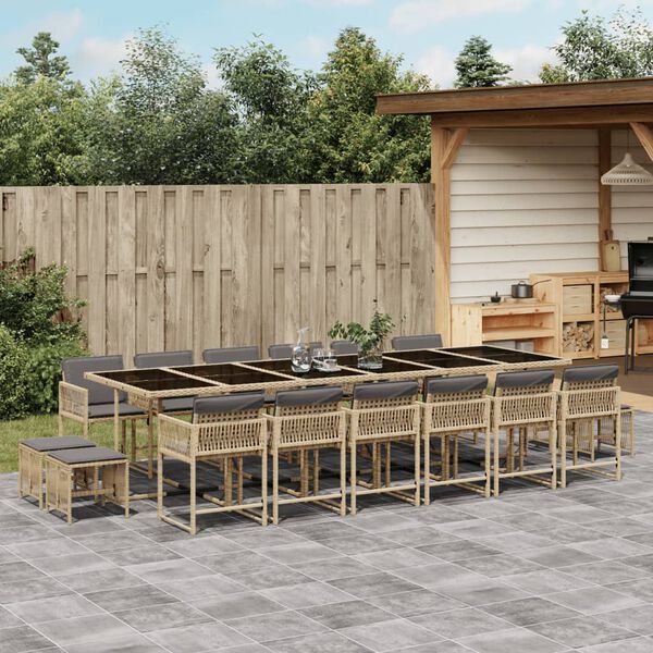 vidaXL 17-delige Tuinset met kussens poly rattan gemengd beige