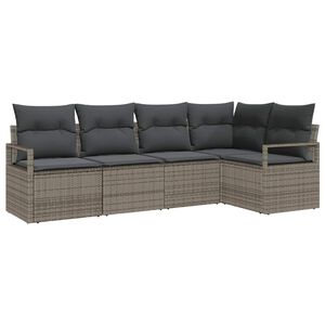 vidaXL Tuinbankenset met kussen met opslag 5 pcs Grijs poly rattan