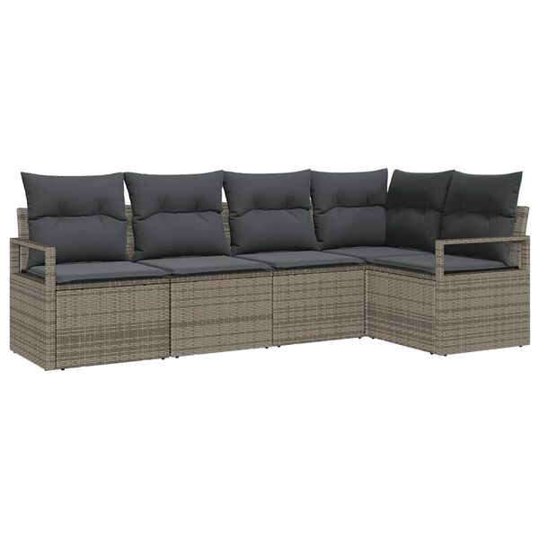 vidaXL Tuin Sofa Set 5 pcs Grijs Poly Rattan en Poedergecoat Staal