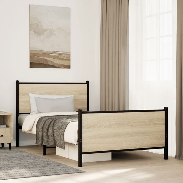 vidaXL Bedframe zonder matras metaal sonoma eikenkleurig 100x190 cm