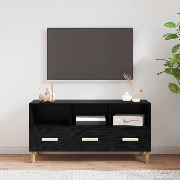 vidaXL TV-kast met lade Zwart Eiken 102 x 36 x 50 cm Bewerkt hout
