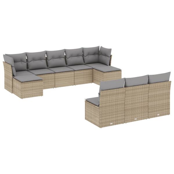 vidaXL 10-delige Loungeset met kussens poly rattan beige