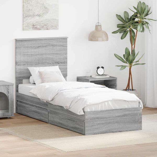 vidaXL Opslag bed met hoofdeinde Grijs Sonoma 75 x 190 cm Bewerkt hout