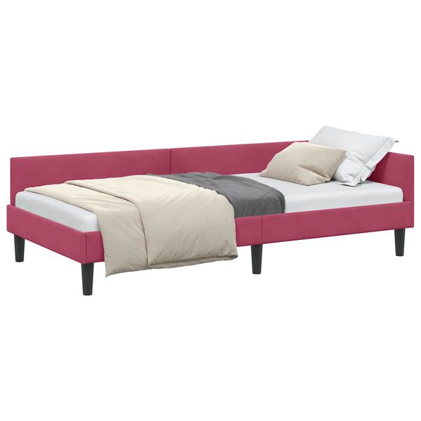 vidaXL Hoekbedframe met hoofdeinde Wijnrood 90 cm x 190 cm Fluweel