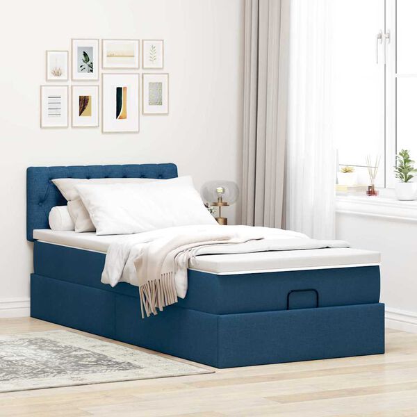 vidaXL Bed met matras 90x200 cm stof blauw