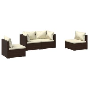 vidaXL 4-delige Loungeset met kussens poly rattan bruin