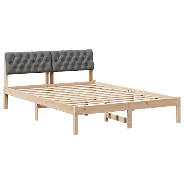 vidaXL Bedframe Bruin en donkergrijs 135 x 190 cm Massief grenenhout