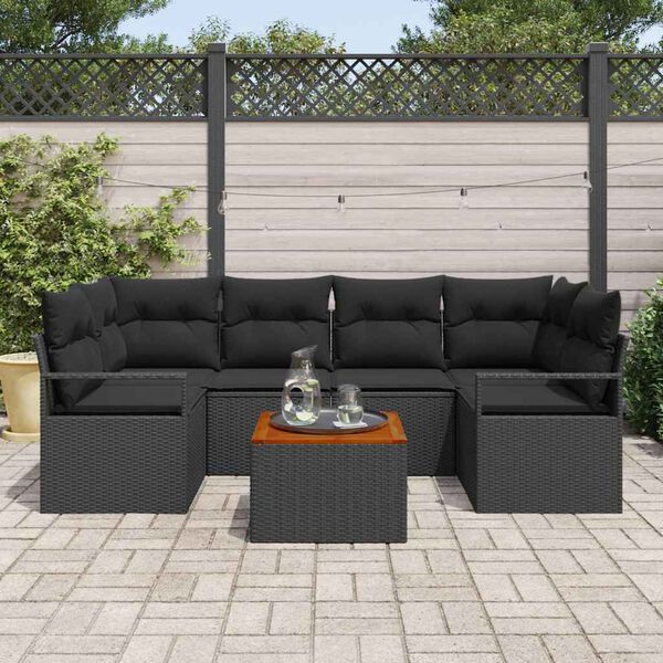vidaXL Tuinbankenset met kussen 7 pcs Zwart poly rattan