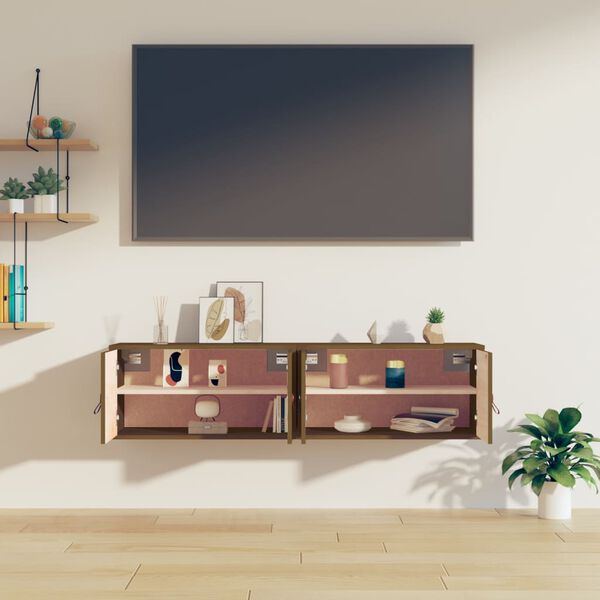 vidaXL Wandkasten 2 st 60x30x30 cm massief grenenhout honingbruin