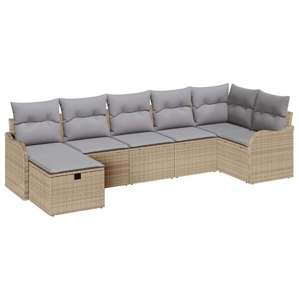 vidaXL Tuin Sofa Set met kussen met opslag 7 pcs Beige Poly riet