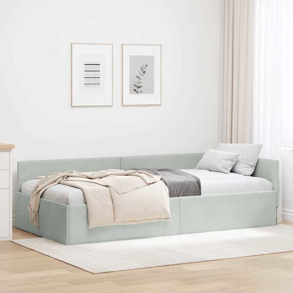 vidaXL Hoekbedframe met hoofdeinde Lichtgrijs 90 cm x 190 cm Fluweel