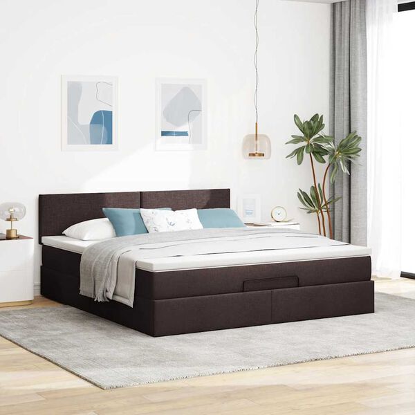 vidaXL Ottoman bed met matras 160x200cm stof donkerbruin