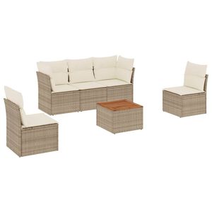 vidaXL 6-delige Loungeset met kussens poly rattan beige