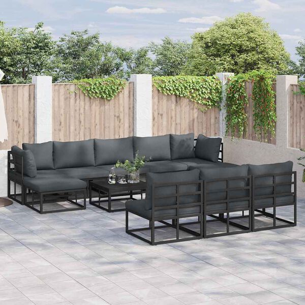 vidaXL Tuin Sofa Set met kussen 11 pcs Zwart Aluminium