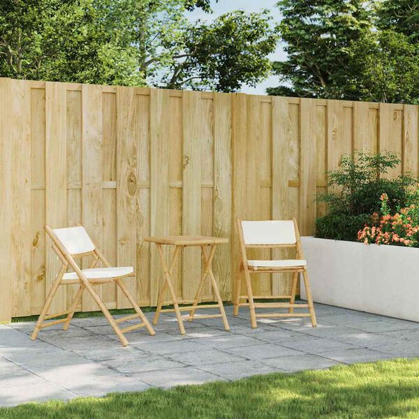 vidaXL 3-delige Bistroset inklapbaar met kussens bamboe crèmewit