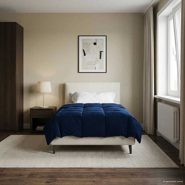 vidaXL Zomer Dekbed Gekwilt Donkerblauw 140 x 220 cm Microfiber