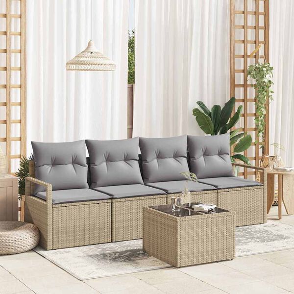 vidaXL Bankstel 5 pcs Beige en Grijs poly rattan