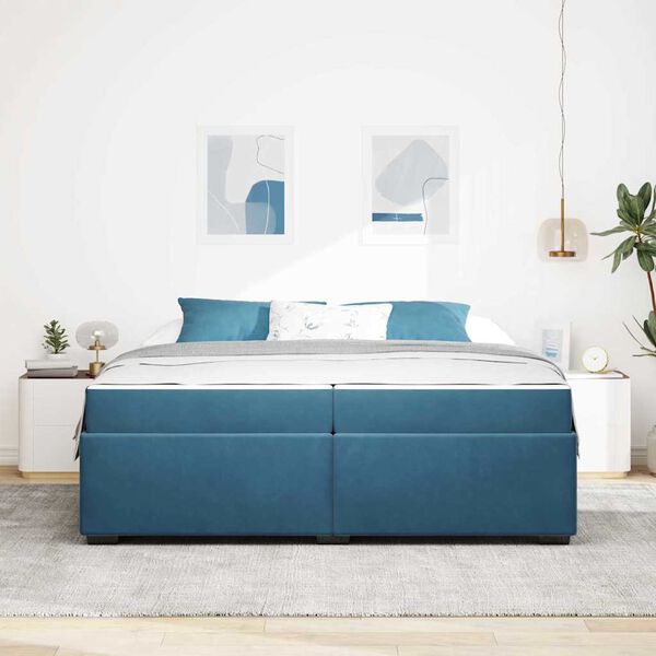 vidaXL Bedframe met matras Donkerblauw 200 x 200 cm Stof