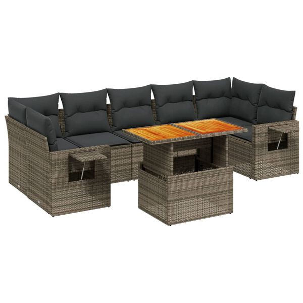 vidaXL 8-delige Loungeset met kussens poly rattan grijs