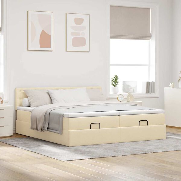 vidaXL Ottoman bed met matrassen 180x200cm stof cr&egrave;mekleurig