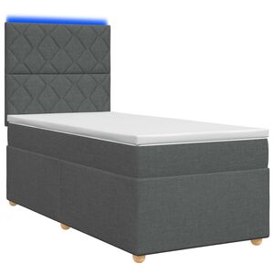 vidaXL LED Boxspring Bed met Matras Donkergrijs 90 x 190 cm Stof