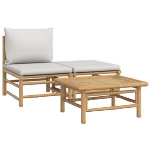 vidaXL 3-delige Loungeset met kussens bamboe lichtgrijs