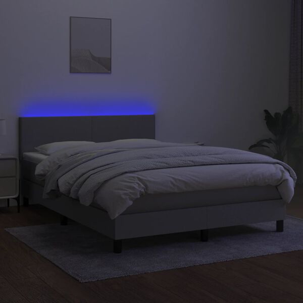 vidaXL Boxspring met matras en LED stof lichtgrijs 140x190 cm