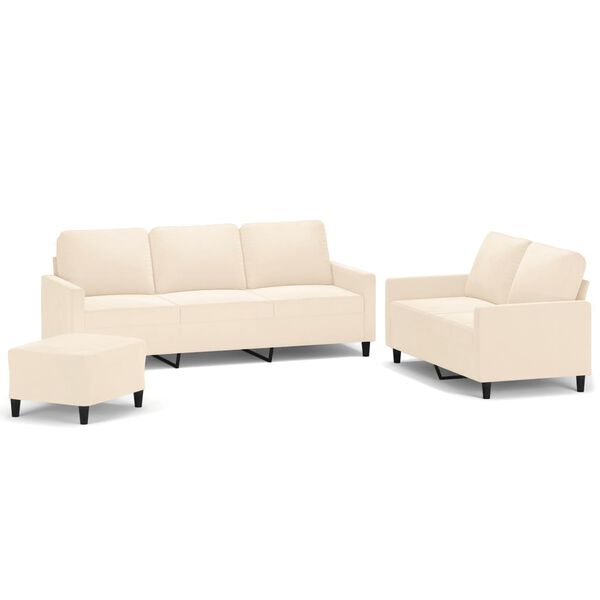vidaXL 3-delige Loungeset met kussens fluweel cr&egrave;mekleurig