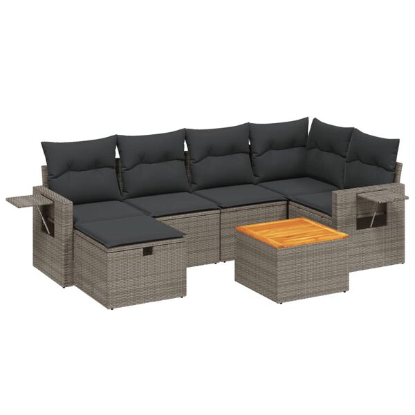 vidaXL 7-delige Loungeset met kussens poly rattan grijs