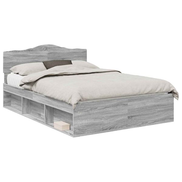 vidaXL Bedframe Grijs Sonoma 140 x 200 cm Massief grenenhout