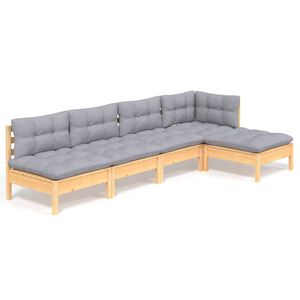 vidaXL 5-delige Loungeset met grijze kussens grenenhout