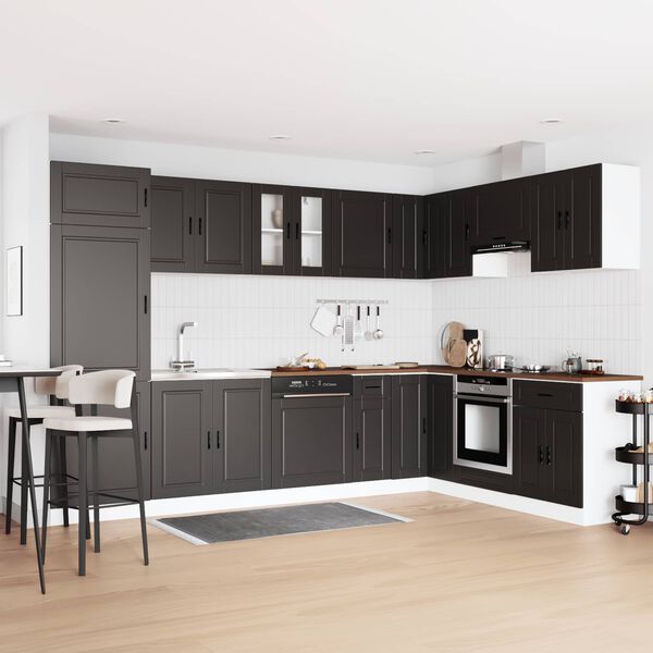 vidaXL Wastafel onderkast Porto Zwart 80 x 46 x 81,5 cm Bewerkt hout