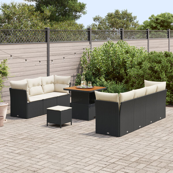 vidaXL Tuin Sofa Set met kussen met opslag 10 pcs Zwart en cr&egrave;me
