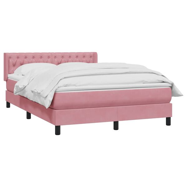 vidaXL Boxspring met matras fluweel roze 140x210 cm