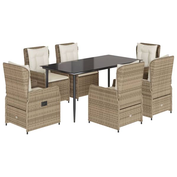 vidaXL 7-delige Tuinset met kussens poly rattan beige