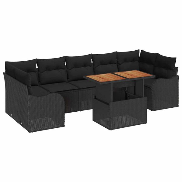vidaXL Tuinbankenset met kussen 8 pcs Zwart poly rattan