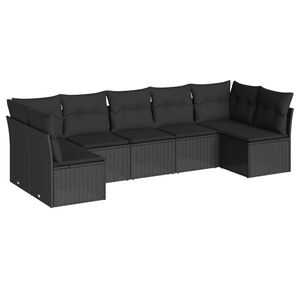 vidaXL 7-delige Loungeset met kussens poly rattan zwart